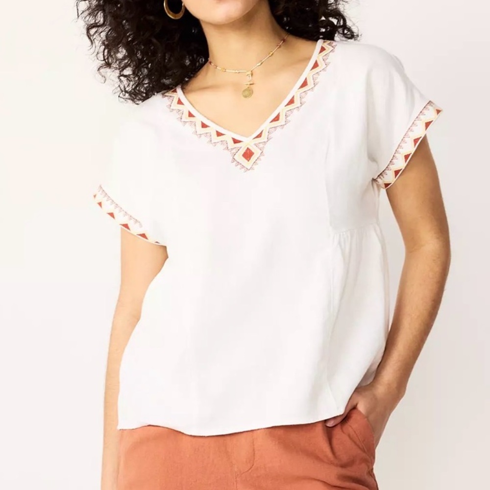 Sonoma Embriodered Sleeve Cream Linen Blouse size 0x